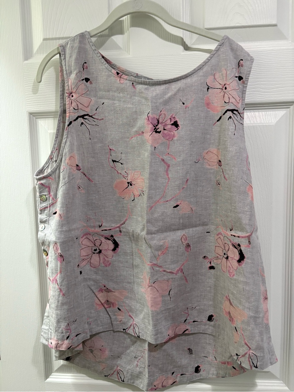 Habitat Light Gray Linen-Blend Sleeveless Top with Pink Floral Print